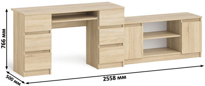 Мори Стол компьютерный МС-2 + Тумба МТВ1200.1, цвет дуб сонома, ШхГхВ 255,8х50х76,6 см., универсальная сборка
