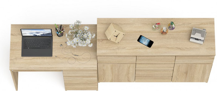 Мори Стол компьютерный МС-6 правый + Комод МК1200.4, цвет дуб сонома, ШхГхВ 210,4х50х94 см., выдвижные ящики справа, НЕ универсальная сборка