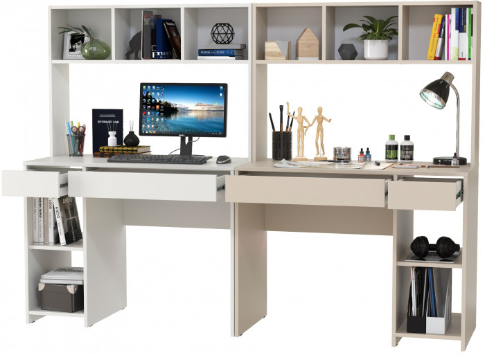 компьютерный стол Комфорт 12.77F + компьютерный стол Комфорт 12.77F, белый шагрень/сатин