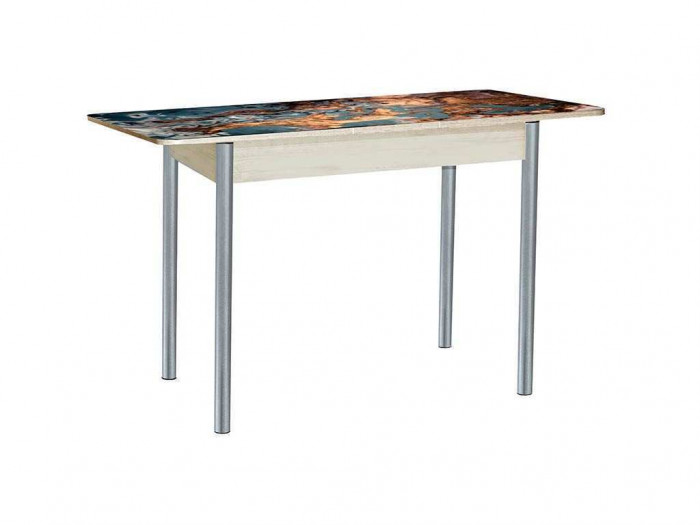 Нью йорк фотопечать стол обеденный раздвижной / мрамор космос/дуб молочный/металлик