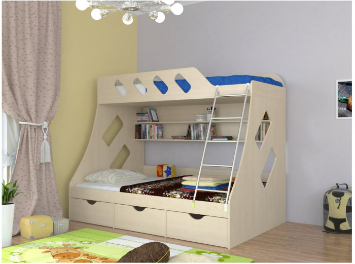 Дельта-20.01 Детская двухъярусная кровать с лестницей (Салатовый, Дуб молочный)