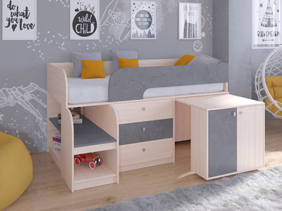 Кровать чердак Астра 9 V7 Дуб молочный/Железный Камень