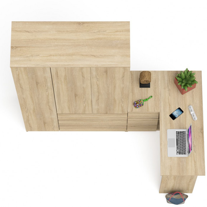 Мори Стол компьютерный МС-16 левый + Шкаф МШ1200.1, цвет дуб сонома, ШхГхВ 244,8х84,9х209,6 см., выдвижные ящики слева, НЕ универсальная сборка