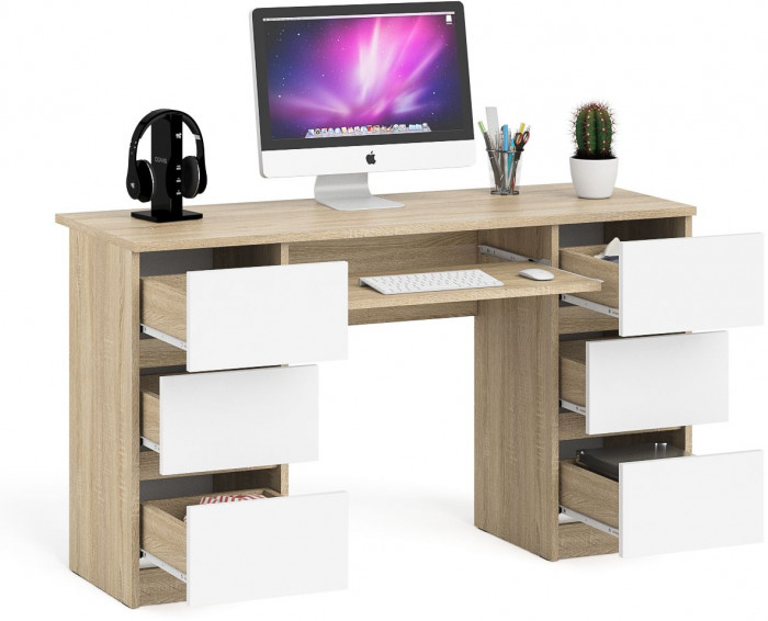 Мори Стол компьютерный МС-2, цвет дуб сонома/белый, ШхГхВ 135,4х50х76,6 см.