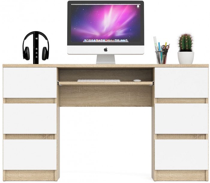 Мори Стол компьютерный МС-2, цвет дуб сонома/белый, ШхГхВ 135,4х50х76,6 см.