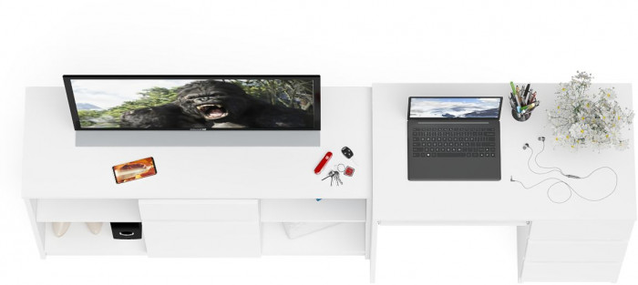 Мори компьютерный стол МС-6 правый + Тумба МТВ1204.1, белый