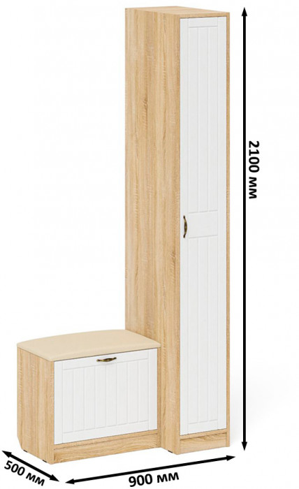 Прихожая П-6 Компоновка № 39, дуб сонома/фасады МДФ белое дерево фрезеровка прованс