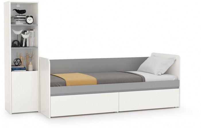 Торонто 11.39 Кровать + 13.13 Шкаф комбинированный, белый шагрень/стальной серый