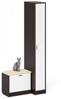 Прихожая П-6 Компоновка № 39, цвет венге/фасады МДФ белое дерево фрезеровка ромб, ШхГхВ 90х50х210 см., универсальная сборка