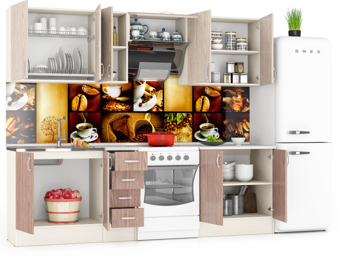 Кухня Мери 07 ШВ800+ШВ300+ШВв600+ШНМ800+ШН800+ШН4Я300+ШН800, дуб/ясень шимо светлый/тёмный