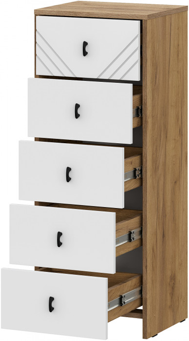 Комод 5 ящиков Байкал, Дуб золотой, Белый матовый