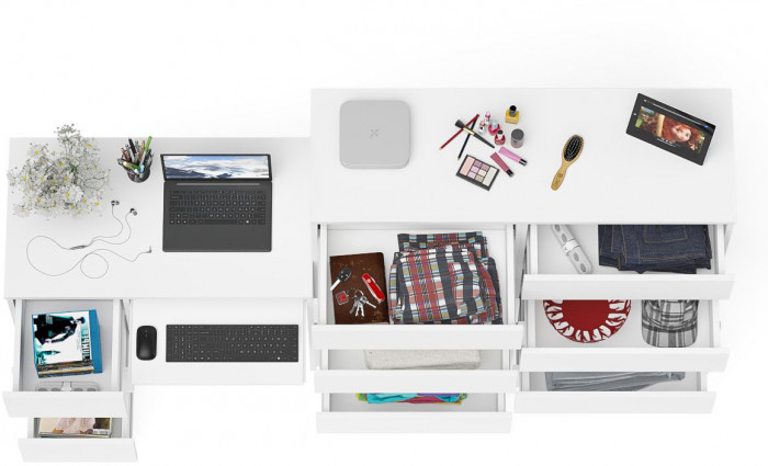 Мори Стол компьютерный МС-6 левый + Комод МК1200.10, цвет белый, ШхГхВ 210,4х50х115 см., выдвижные ящики слева, НЕ универсальная сборка