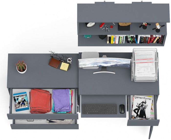 Мори компьютерный стол МС-1 правый + Комод МК800.1 + Полка 900, графит