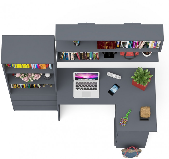 Мори компьютерный стол МС-16 правый + Стеллаж МСТ600.3 + Полка 1200, графит