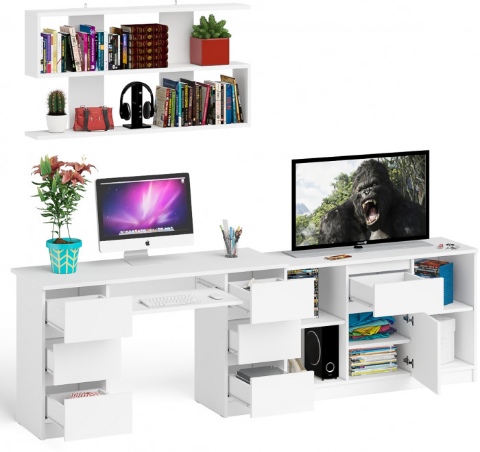 Мори компьютерный стол МС-2 + Тумба МТВ1204.1 + Полка 1200, белый