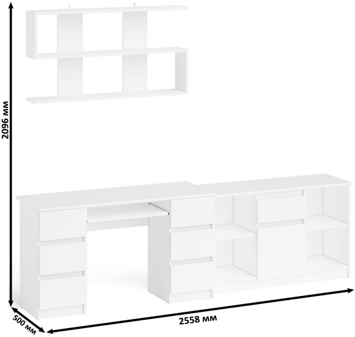 Мори компьютерный стол МС-2 + Тумба МТВ1204.1 + Полка 1200, белый