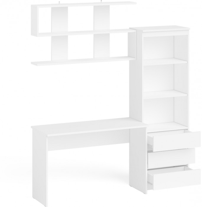 Мори письменный стол МСП1200.1 + Стеллаж МСТ600.3 + Полка 1200, белый