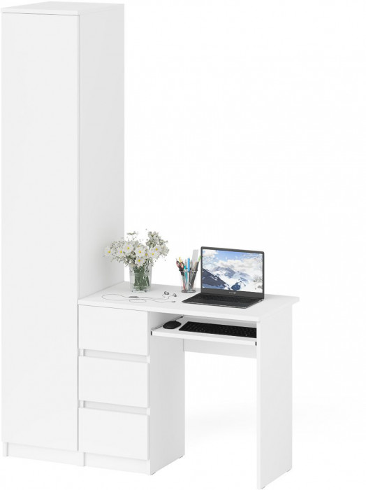 Мори Стол компьютерный МС-6 левый + Пенал МШ400.1, цвет белый, ШхГхВ 130,4х50,4х209,6 см., выдвижные ящики слева, НЕ универсальная сборка