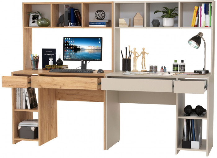 компьютерный стол Комфорт 12.77F + компьютерный стол Комфорт 12.77F, дуб крафт золотой/сатин