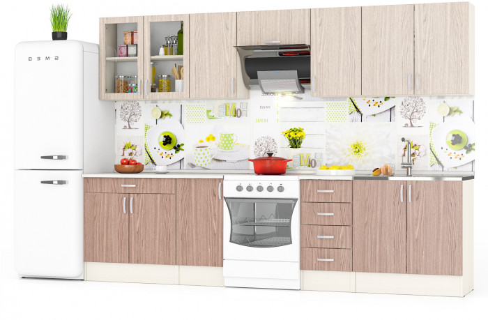 Кухня Мери 08 ШВ800+ШВ400+ШВв600+ШВ400+ШВС800+ШНМ800+ШН4Я400+ШН400+ШН1Я800, дуб/ясень шимо светлый/тёмный