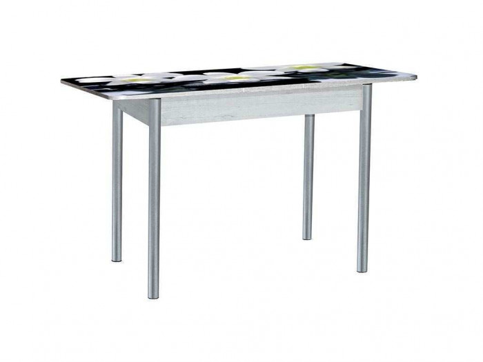 Нью йорк фотопечать стол обеденный раздвижной / орхидея на черных камнях/бетон белый/металлик