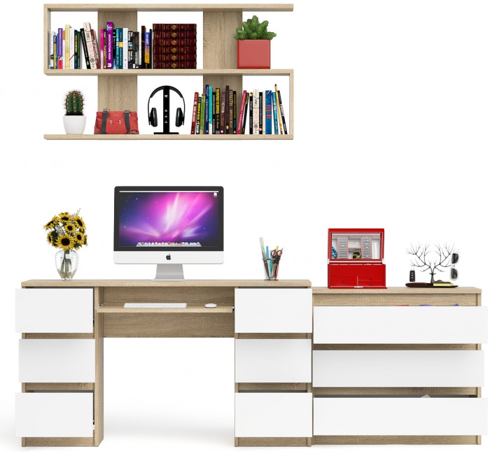 Мори компьютерный стол МС-2 + Комод МК800.1 + Полка 1200, дуб сонома/белый