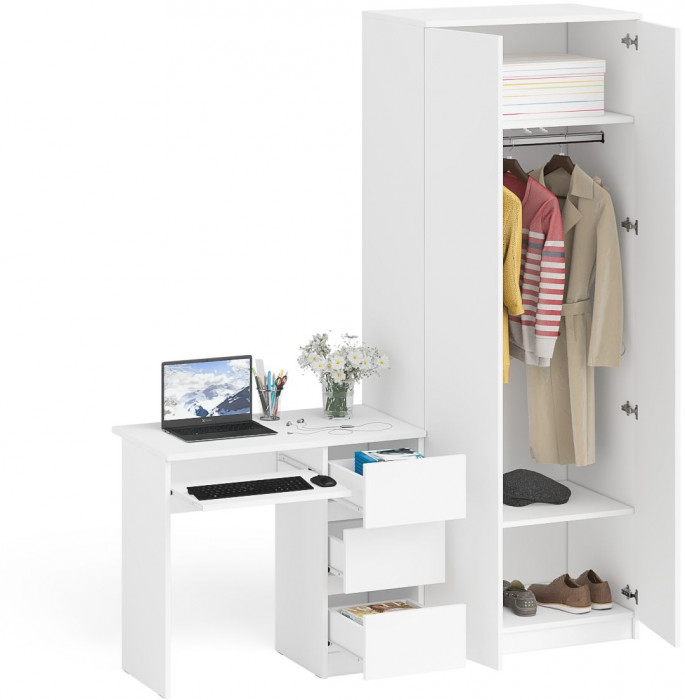 Мори компьютерный стол МС-6 правый + Шкаф МШ800.1, белый