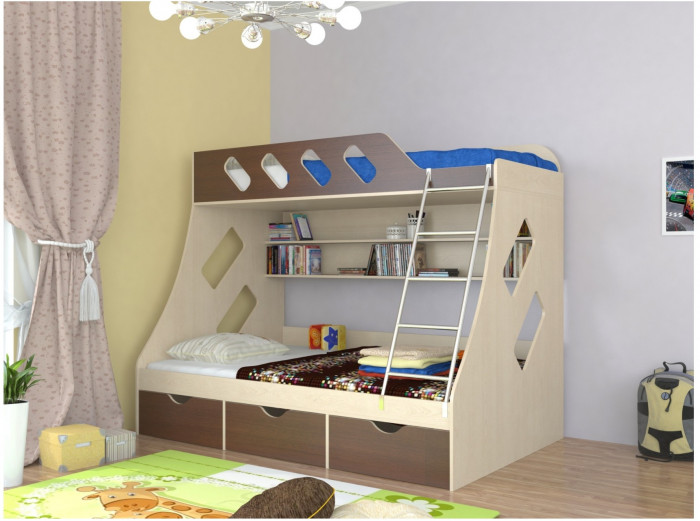 Дельта-20.01 Детская двухъярусная кровать с лестницей (Салатовый, Дуб Сонома)