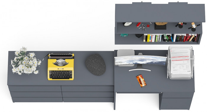 Мори Стол компьютерный МС-1 правый + Комод МК1200.6 + Полка 900, цвет графит, ШхГхВ 210,4х50х209,6 см., НЕ универсальная сборка