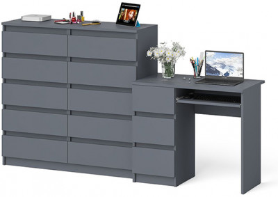 Мори Стол компьютерный МС-6 левый + Комод МК1200.10, цвет графит, ШхГхВ 210,4х50х115 см., выдвижные ящики слева, НЕ универсальная сборка
