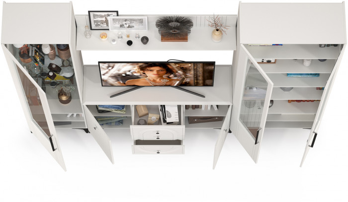 Валенсия Гостиная № 098, ЛДСП белый шагрень/МДФ белый шагрень