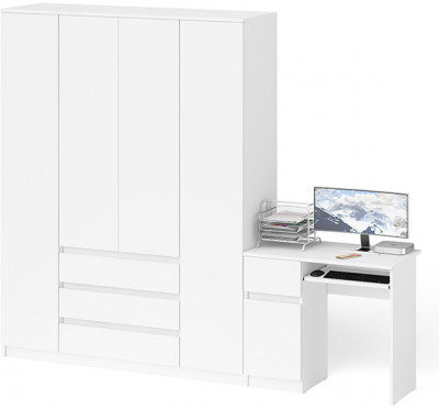 Мори компьютерный стол МС-1 левый + Шкаф МШ1600.1, белый