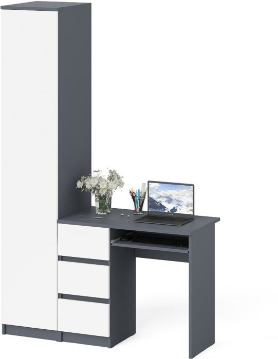 Мори компьютерный стол МС-6 левый + Пенал МШ400.1, графит/белый