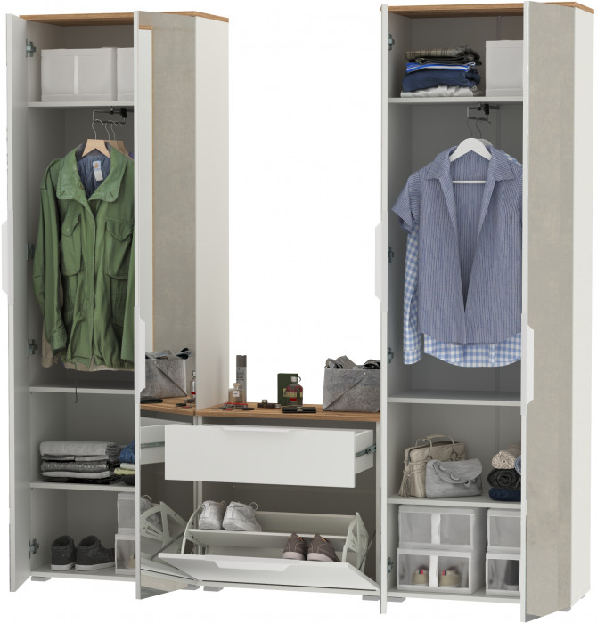 Октава Прихожая 24, белый шагрень/дуб крафт золотой/фасады МДФ белый шагрень