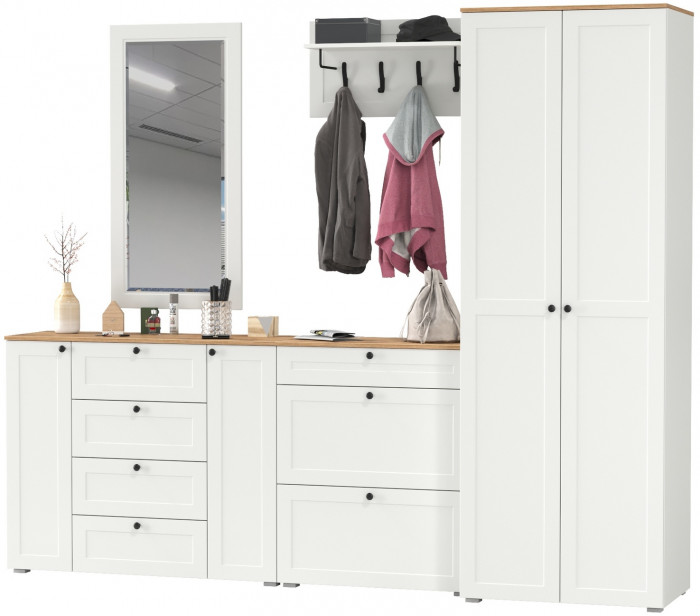 Остин Прихожая 59, белый шагрень/дуб крафт золотой