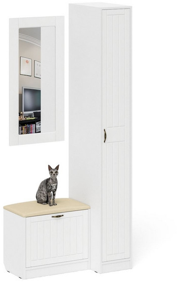 Прихожая П-6 Компоновка № 40, белая шагрень/фасады МДФ белое дерево фрезеровка прованс