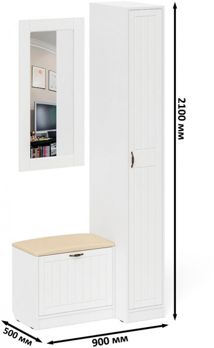 Прихожая П-6 Компоновка № 40, белая шагрень/фасады МДФ белое дерево фрезеровка прованс