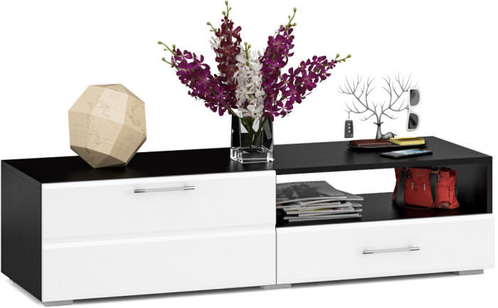 Тумба под ТВ Ларго 1, корпус венге/фасады МДФ белый глянец