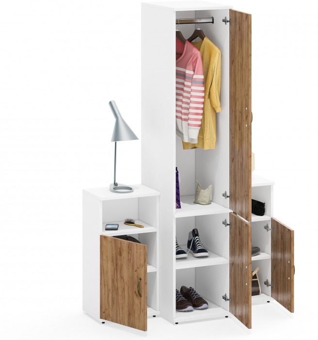 Лидер-8 Пенал МД 23Б + Тумба МД 3.19 + Тумба МД 3.19, белый шагрень/крафт золото