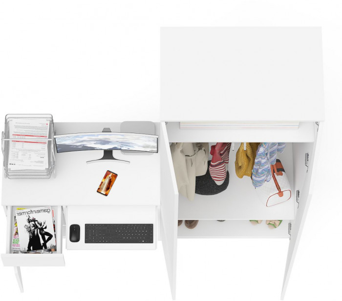Мори компьютерный стол МС-1 левый + Шкаф МШ800.1, белый