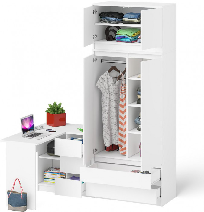 Мори компьютерный стол МС-16 правый + Шкаф МШ900.1 + Антресоль МА900.1, белый