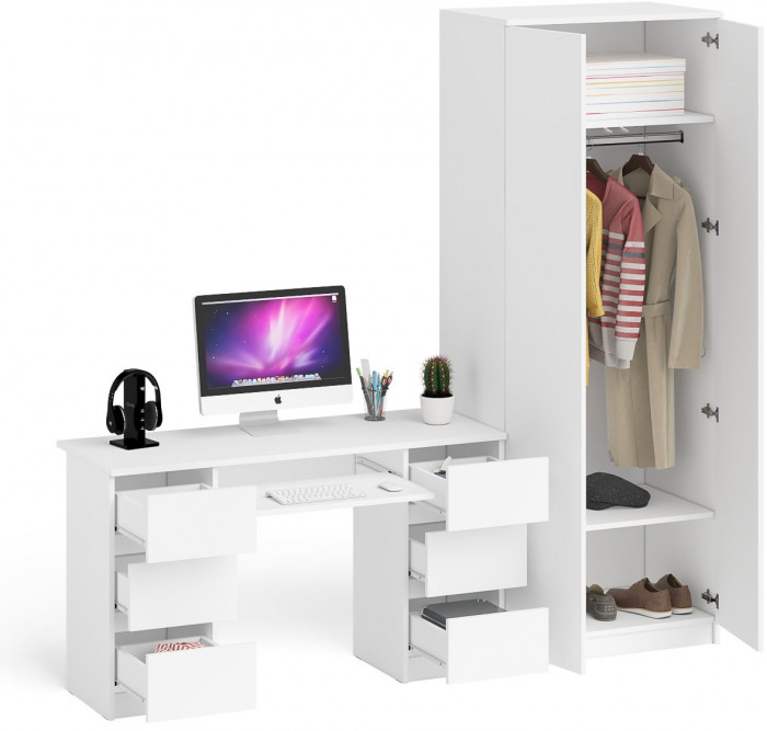 Мори компьютерный стол МС-2 + Шкаф МШ800.1, белый