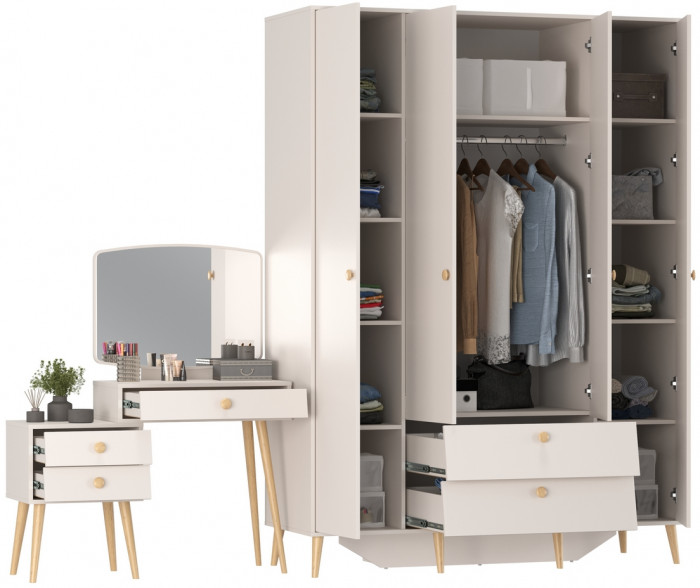 Афина Спальня Шкаф 4-х дверный + Трюмо, цвет кашемир серый, ШхГхВ 160х56,3х220 + 105х38,6х129 см., универсальная сборка