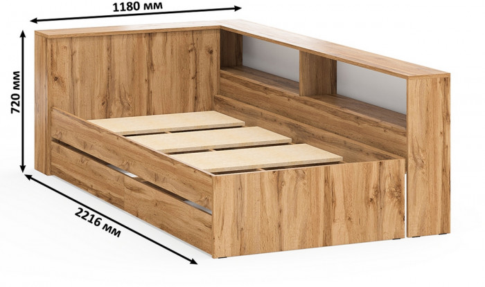Ксения Кровать с ящиками 0900 + прикроватный блок + Столик с подсветкой 110, дуб вотан