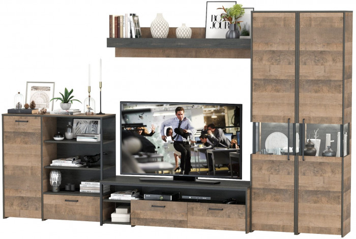 Трувор Гостиная 035, цвет дуб гранж песочный/интра, ШхГхВ 348,4х45,4х210 см., универсальная сборка