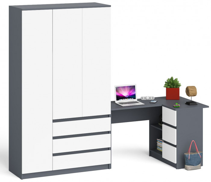 Мори Стол компьютерный МС-16 правый + Шкаф МШ1200.1, цвет графит/белый, ШхГхВ 244,8х84,9х209,6 см., выдвижные ящики справа, НЕ универсальная сборка