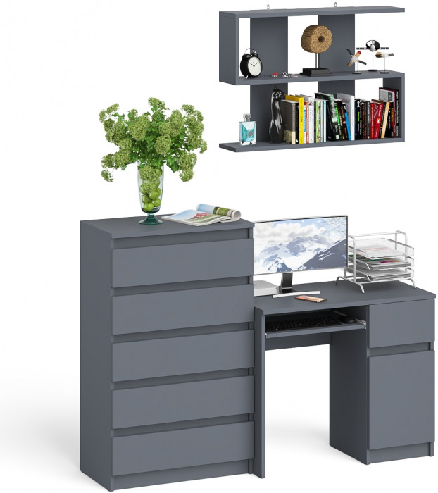 Мори компьютерный стол МС-1 правый + Комод МК700.5 + Полка 900, графит