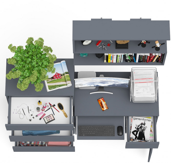 Мори компьютерный стол МС-1 правый + Комод МК700.5 + Полка 900, графит