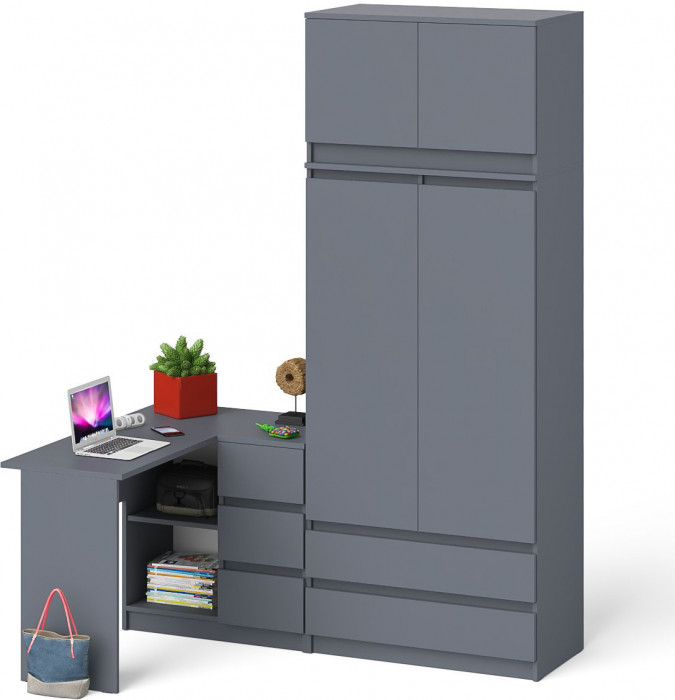 Мори компьютерный стол МС-16 правый + Шкаф МШ900.1 + Антресоль МА900.1, графит