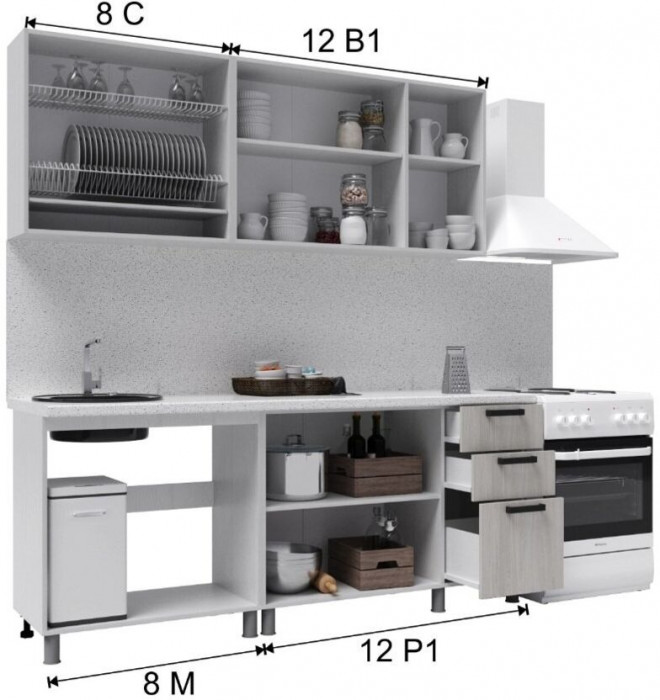 Кухонный гарнитур Палермо 2,0м Дуб Остин Серый/Дуб Остин бежевый